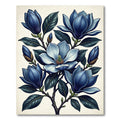 Elegant Navy Magnolia Botanical Illustration Rug