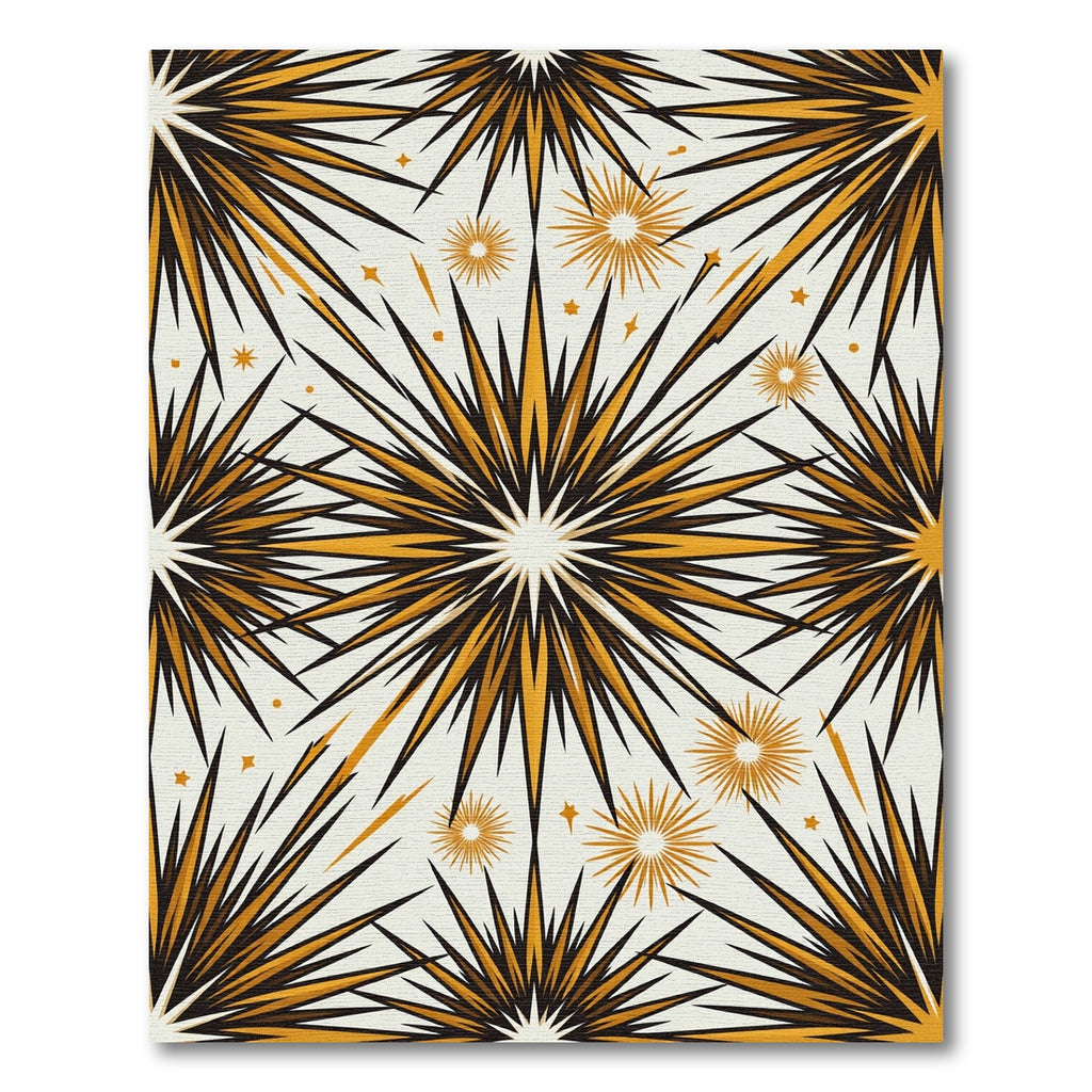 Celestial Golden Starburst Mid Century Rug