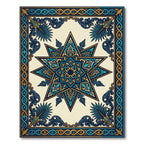 Intricate Teal Gold Star Border Rug