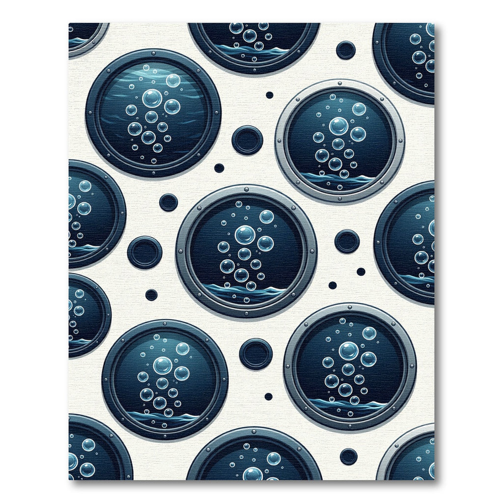 Circular Deep Blue Bubbles Porthole Art Rug