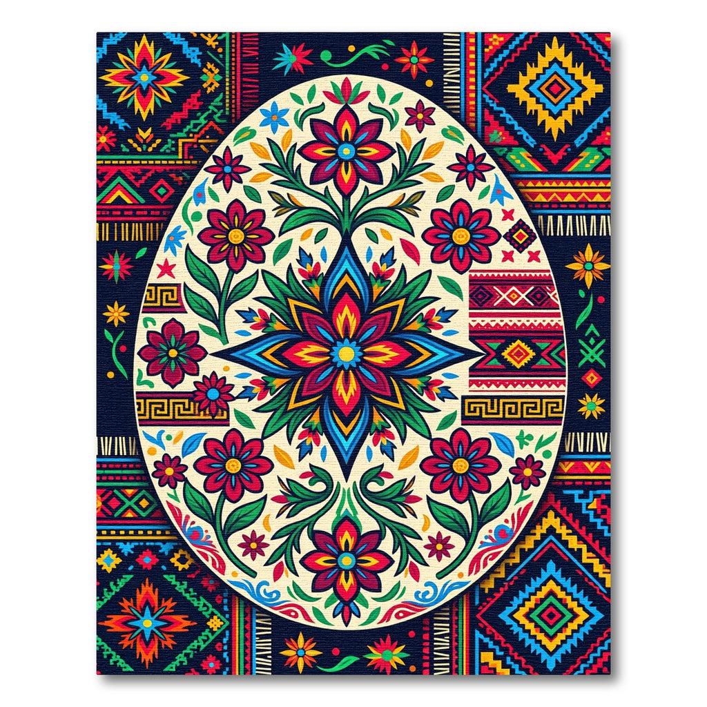 Colorful Folk Art Floral Egg Rug