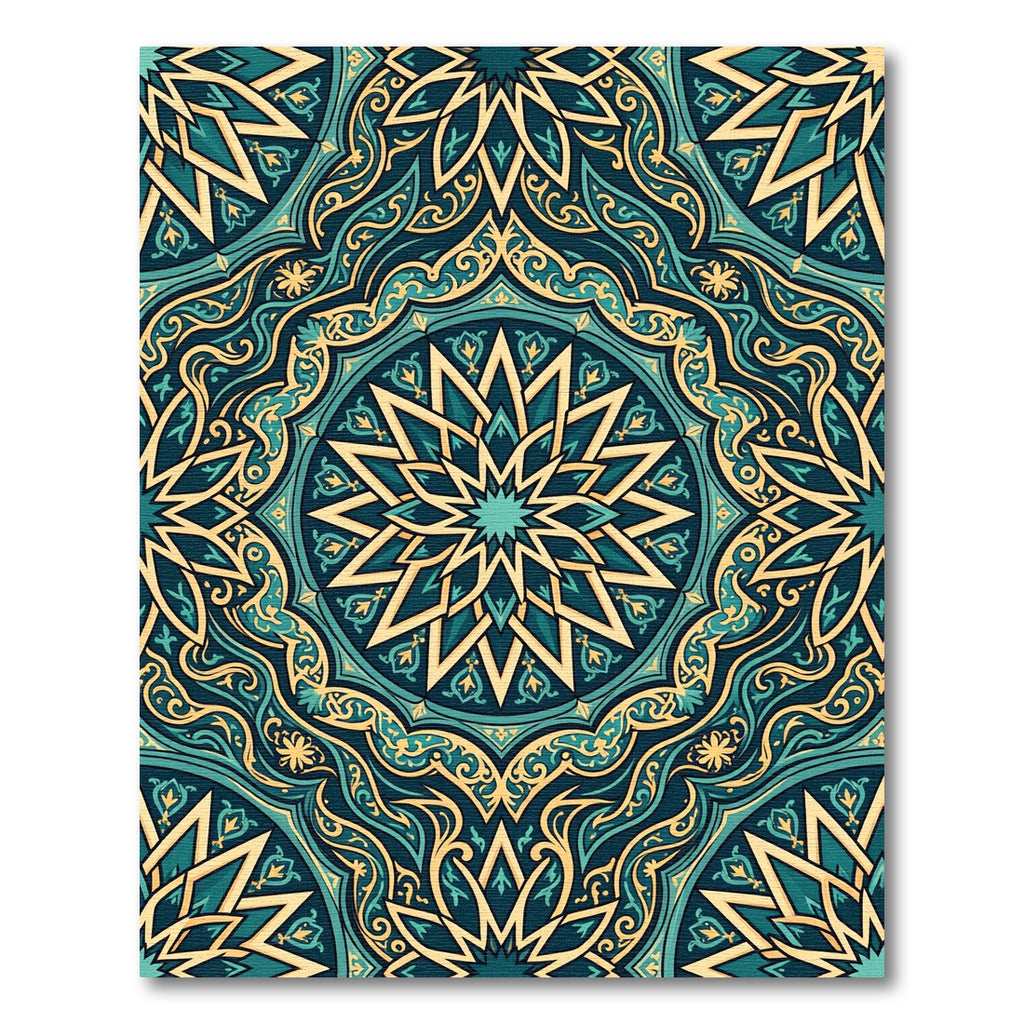 Deep Teal Golden Intricate Starburst Rug