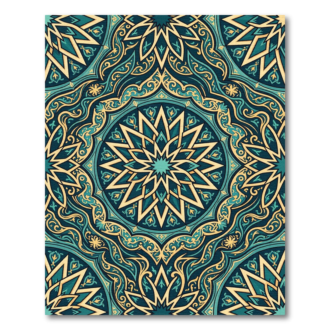 Deep Teal Golden Intricate Starburst Rug