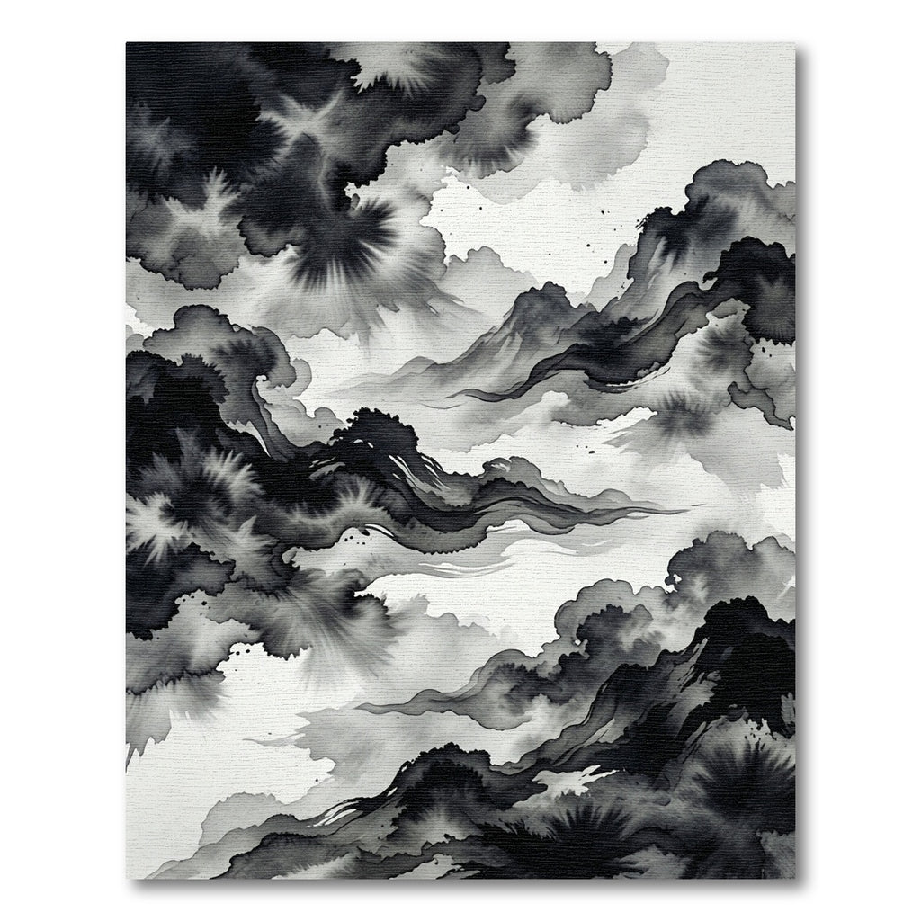 Abstract Monochrome Ink Wash Mountain Landscape Rug