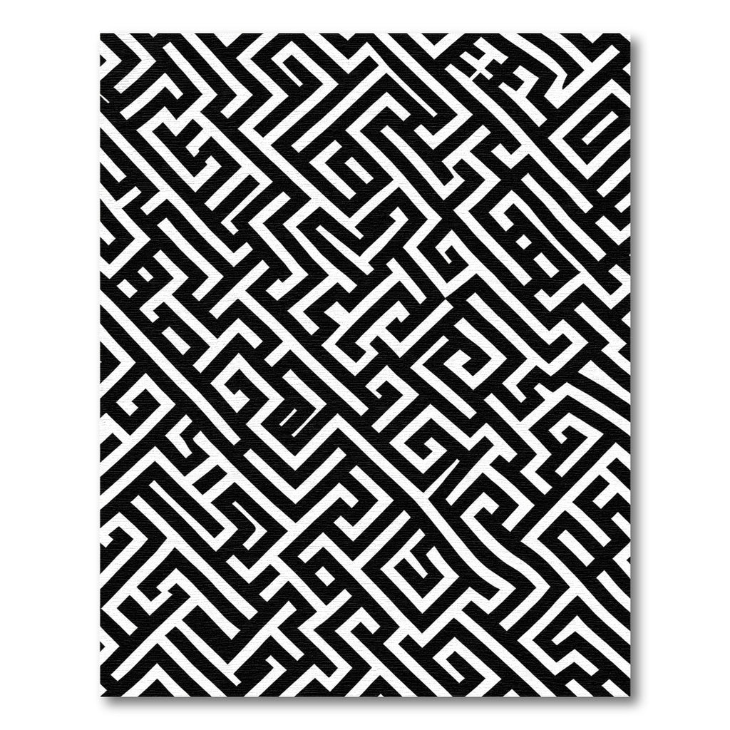 Geometric Black White Maze Pattern Rug