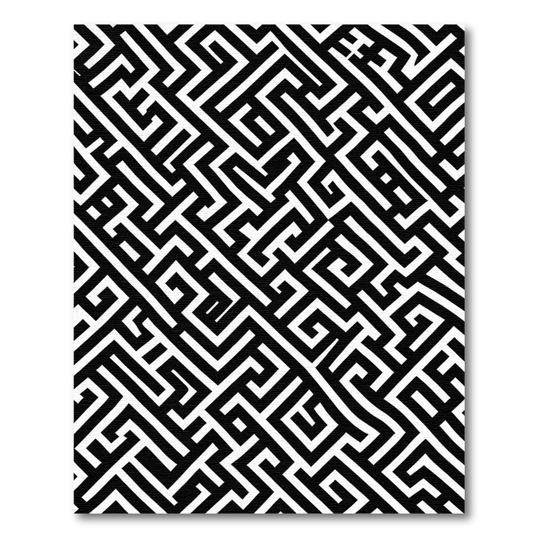Geometric Black White Maze Pattern Rug