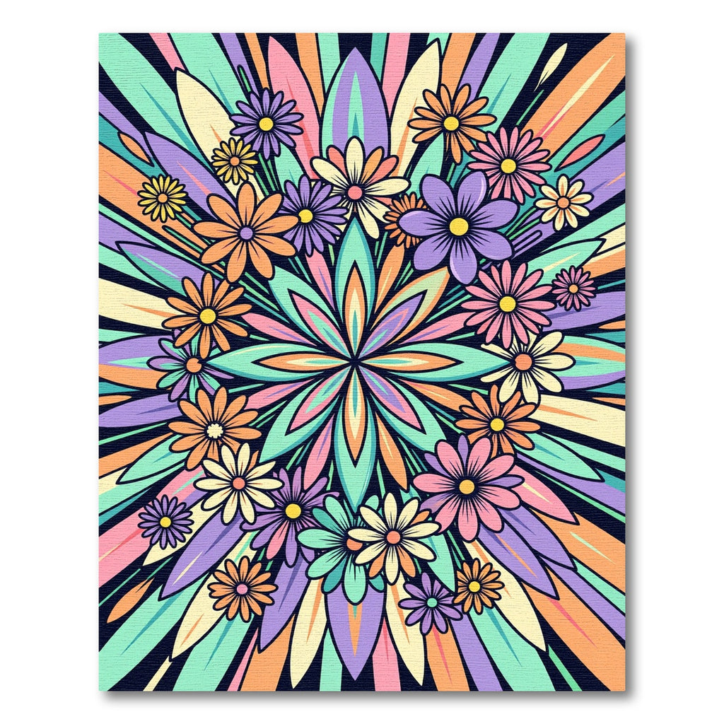 Vibrant Pastel Floral Ray Burst Rug