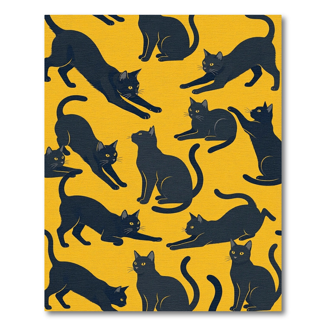 Black Cats All Over Yellow Rug