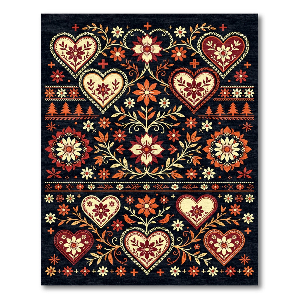 Crimson Ivory Folk Heart Floral Garden Rug