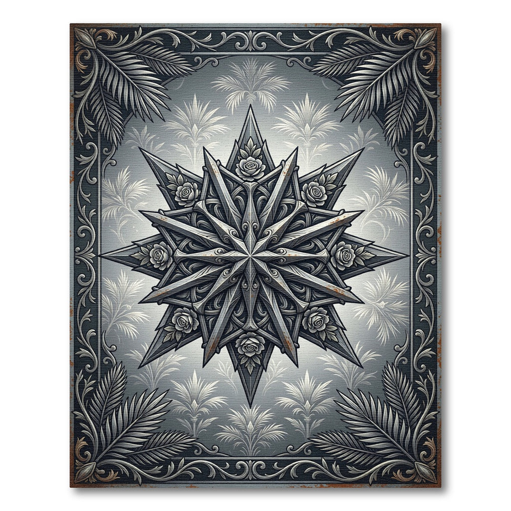 Gothic Silver Rose Star Medallion Rug