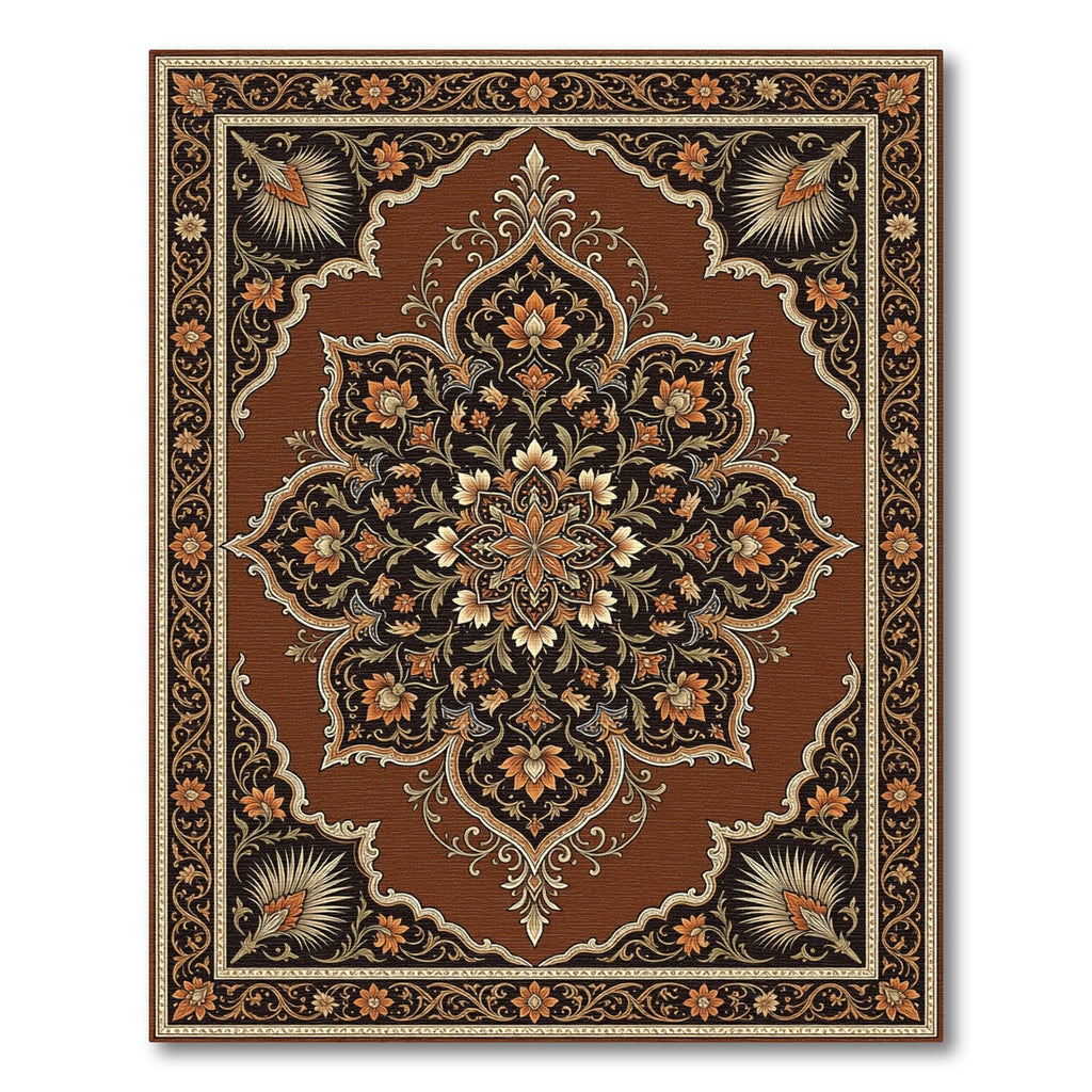 Rich Brown Floral Medallion Rug