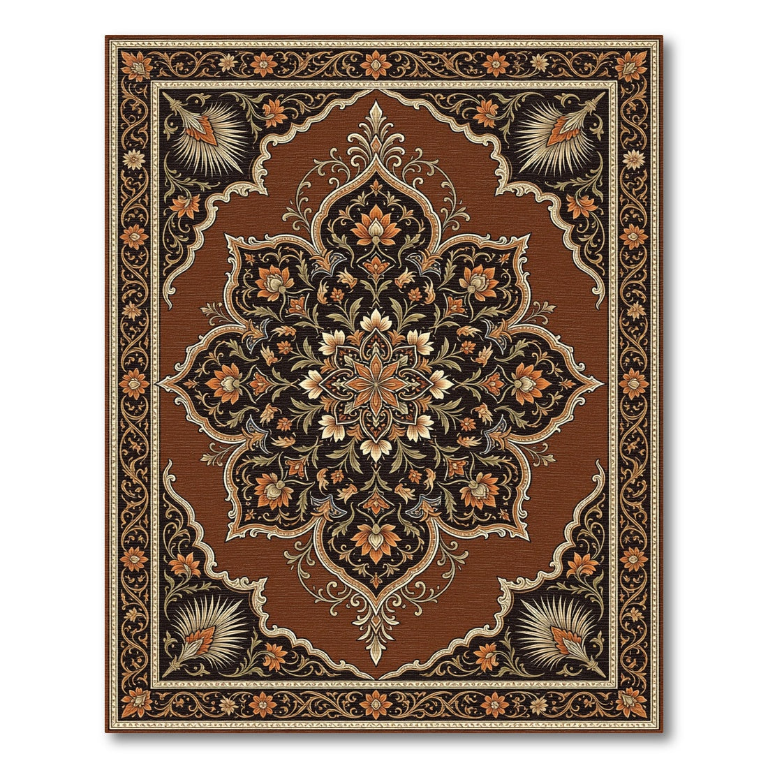 Rich Brown Floral Medallion Rug