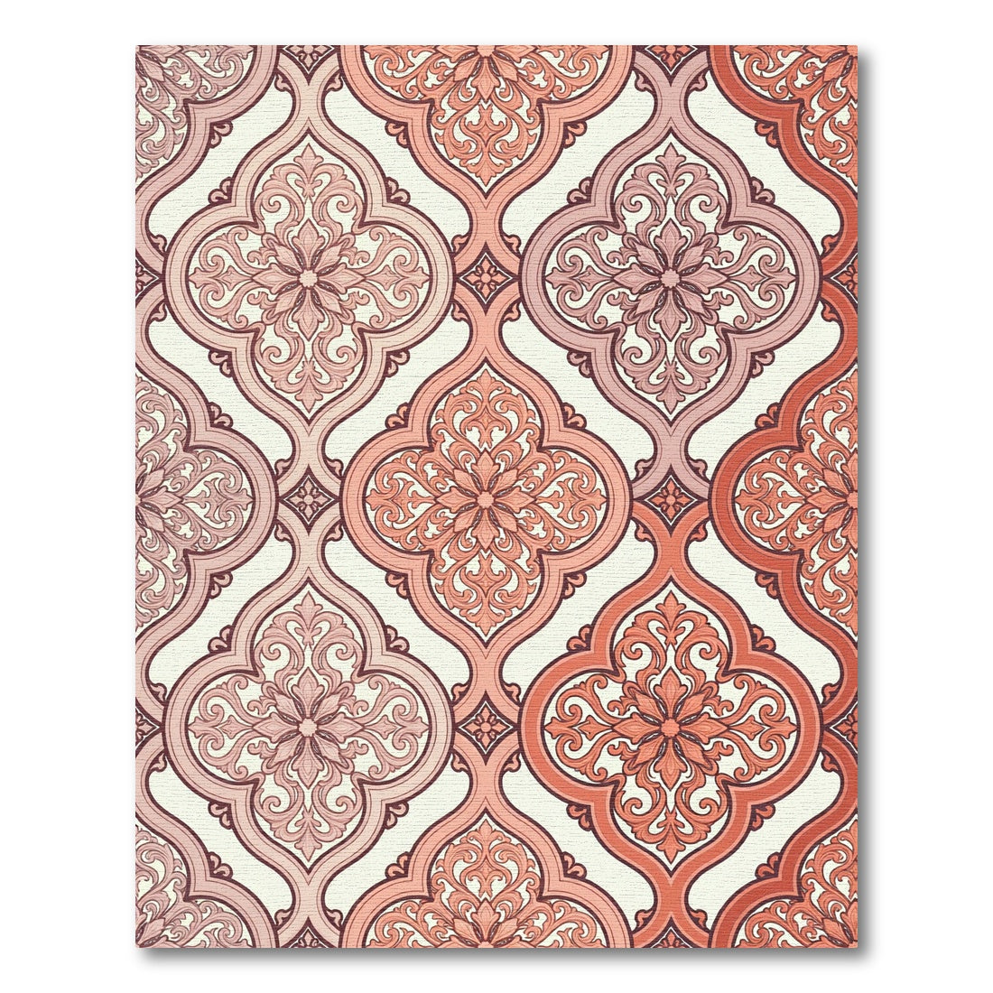 Coral Pink Quatrefoil Floral Scroll Rug
