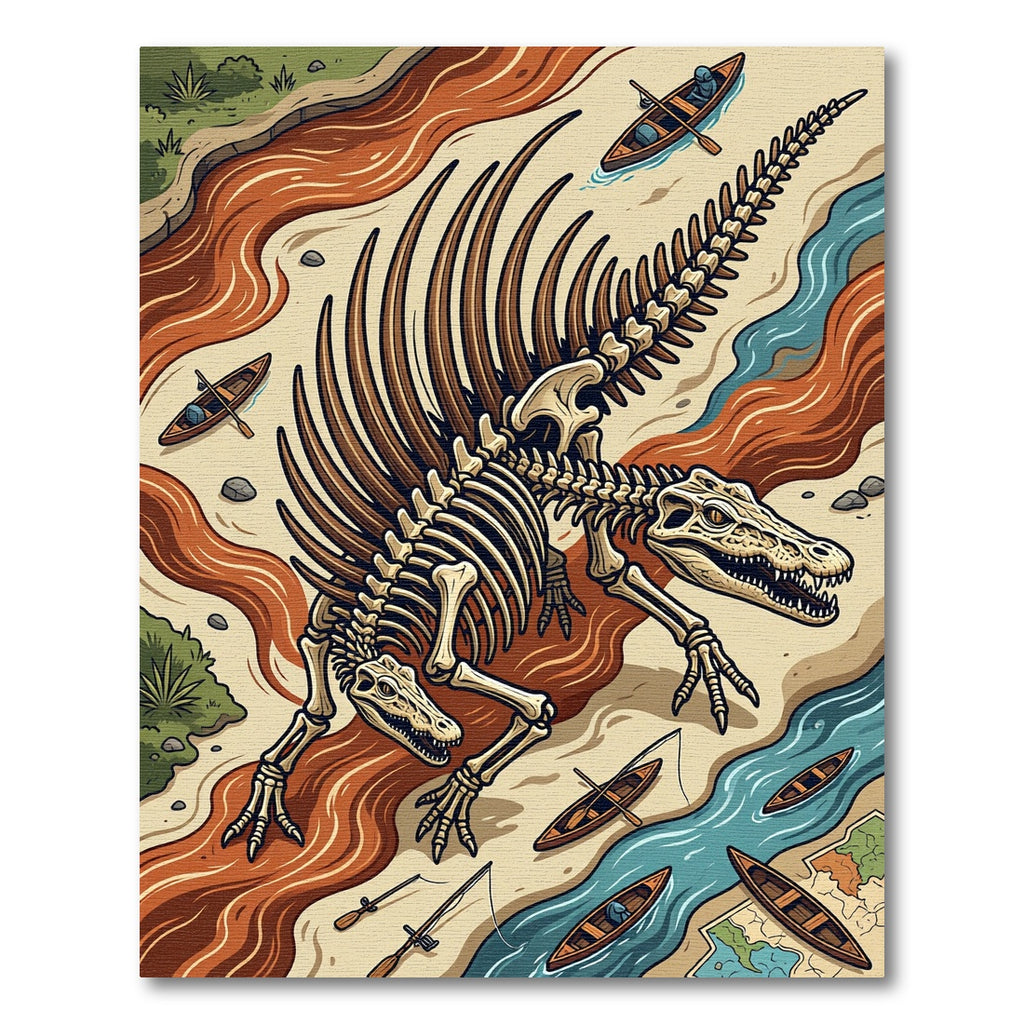 Earthy Brown Fossilized Spinosaurus Skeleton Rug