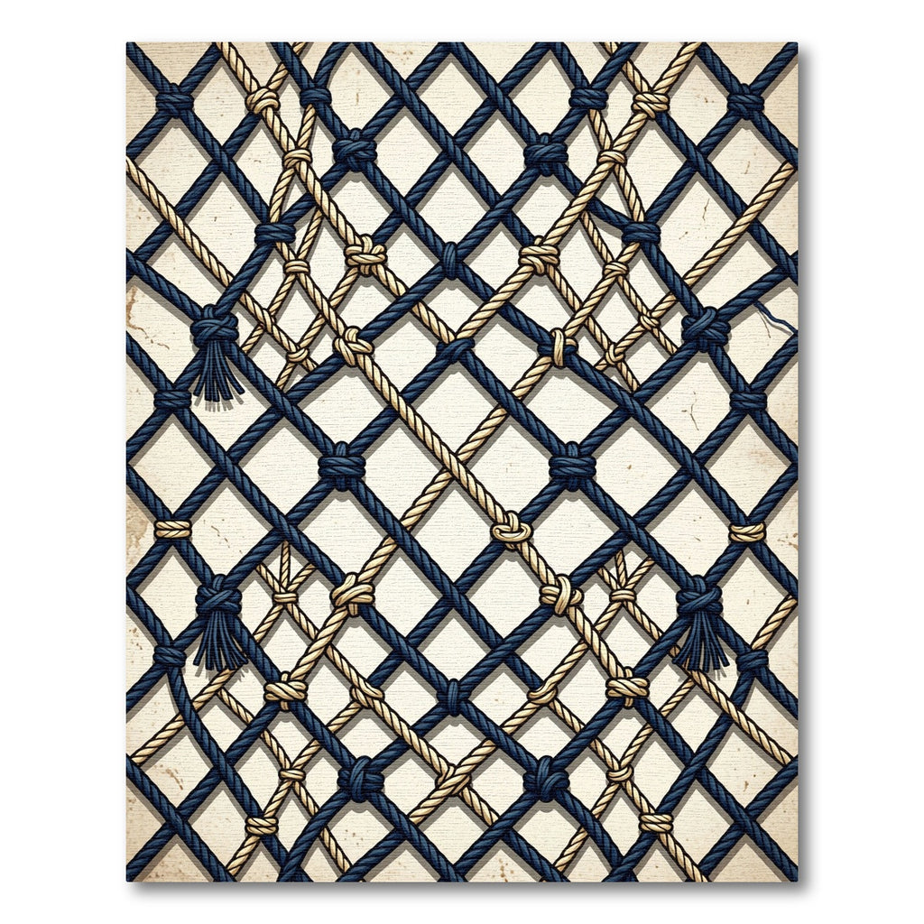 Navy Tan Nautical Rope Lattice Rug