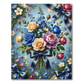 Luxury Blue Floral Bouquet Ribbon Rug