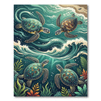 Ethereal Sea Turtle Ocean Wave Art Rug