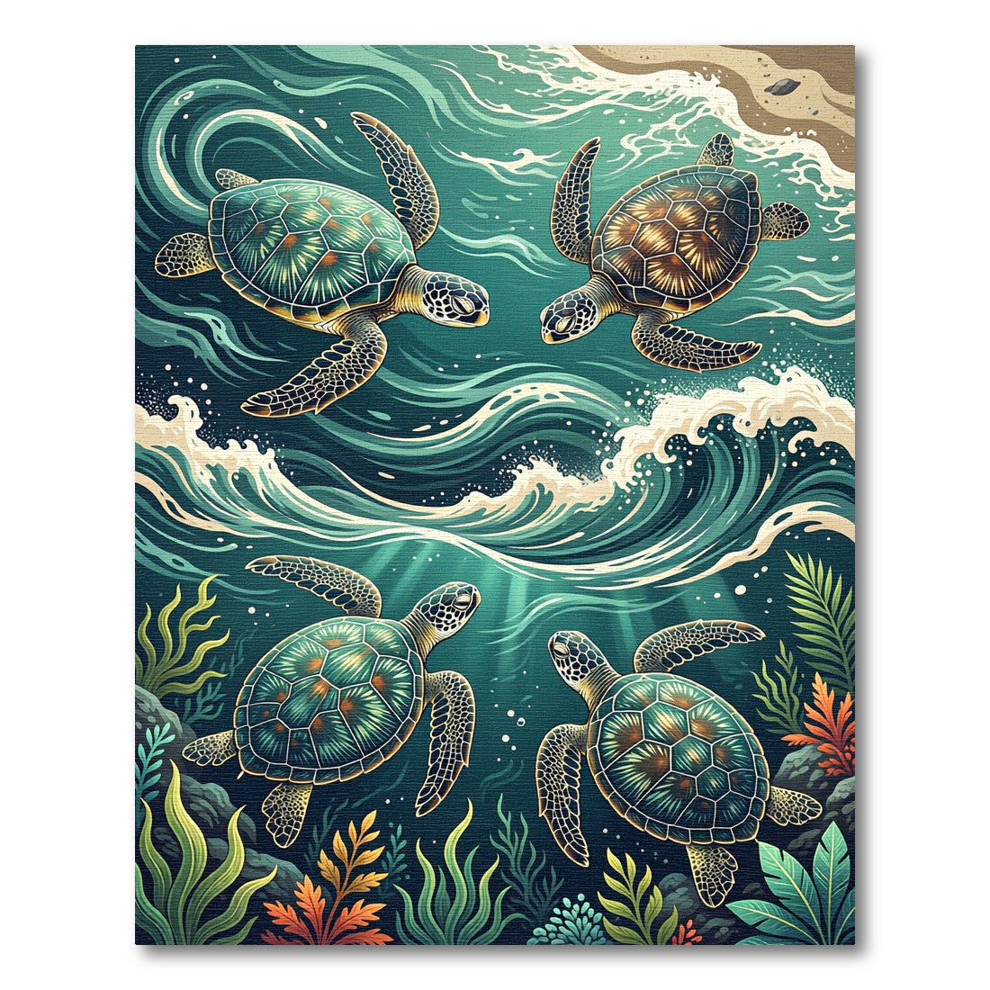 Ethereal Sea Turtle Ocean Wave Art Rug