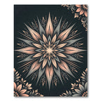 Peach Gray Starburst Floral Mandala Rug