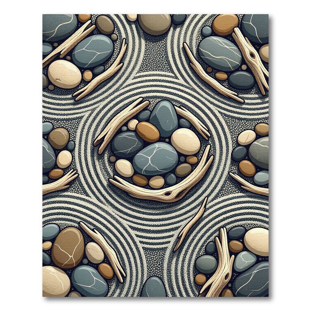 Natural Driftwood Stone Pebble Circles Rug