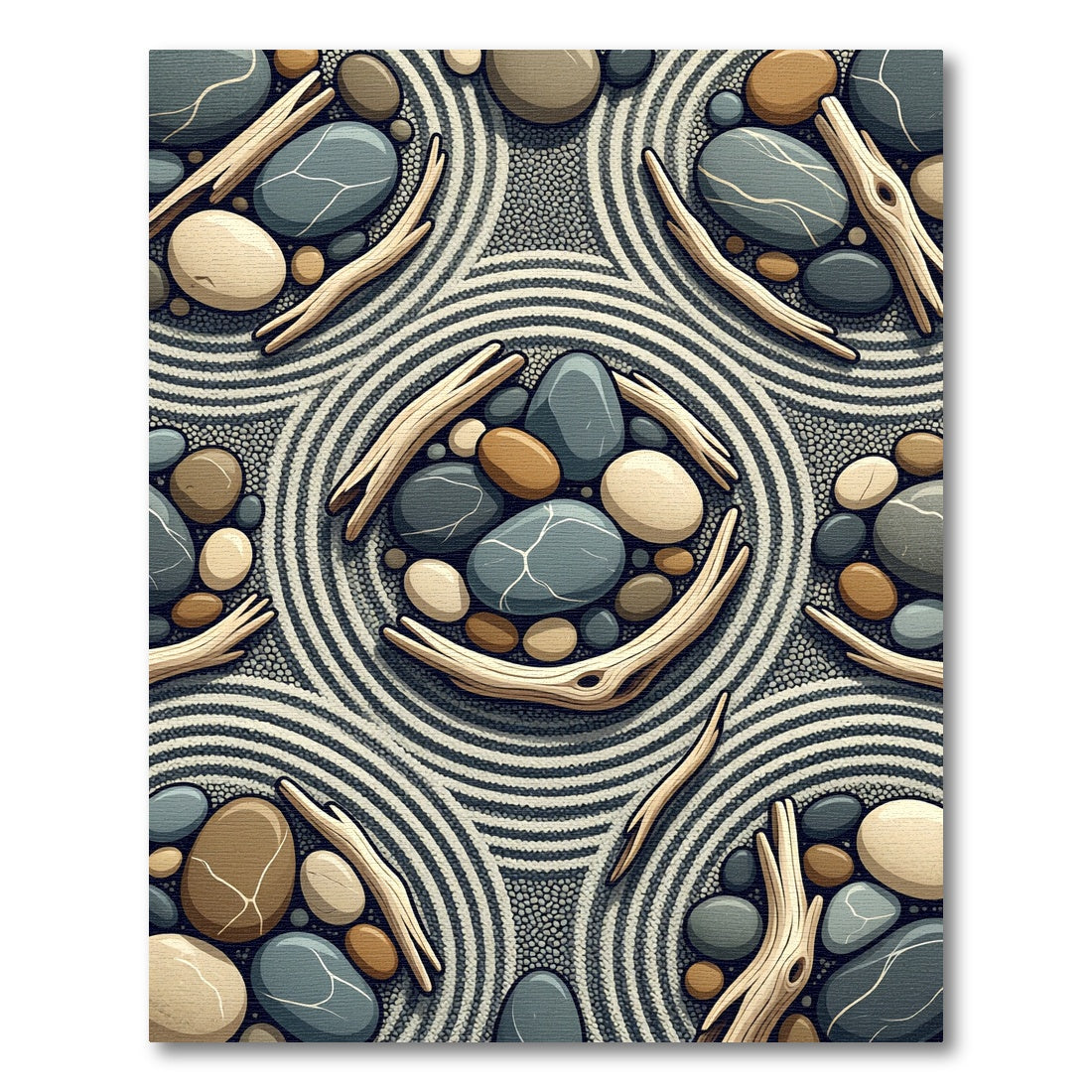 Natural Driftwood Stone Pebble Circles Rug