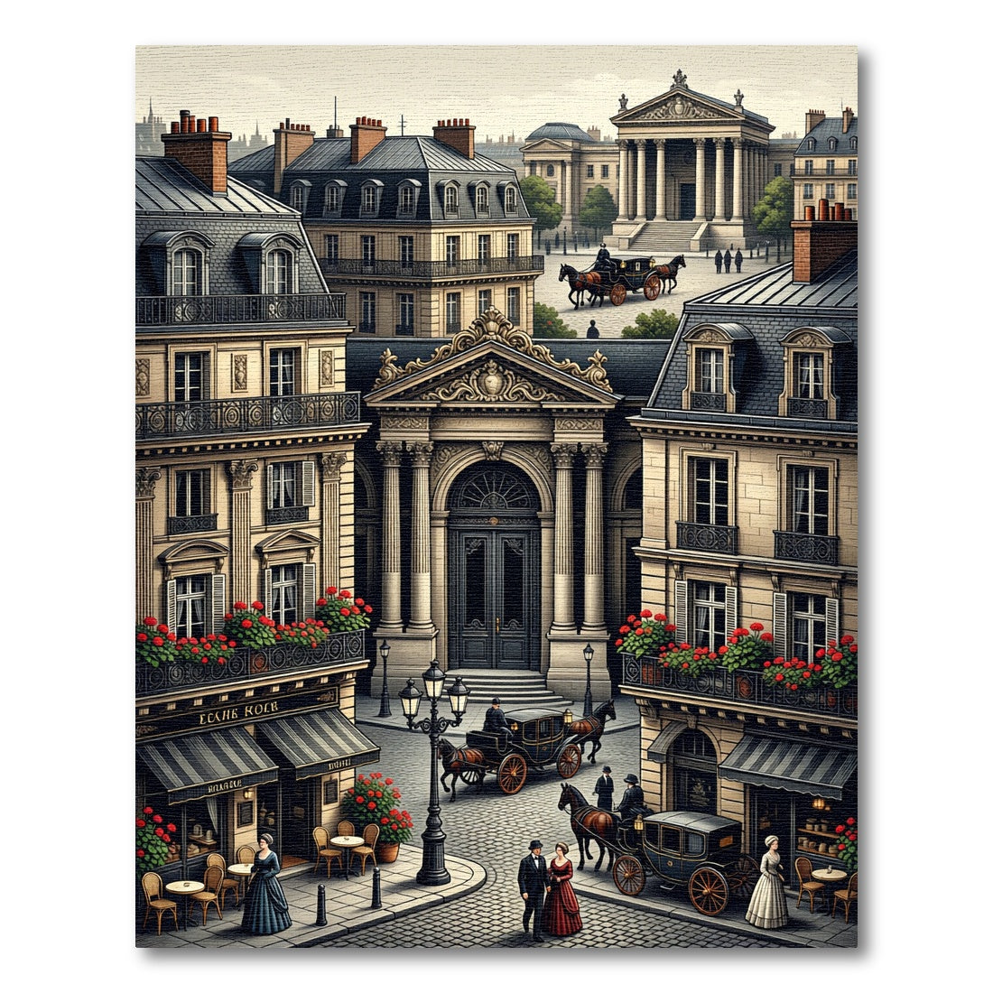 Parisian Street Scene Floral Carriage Rug