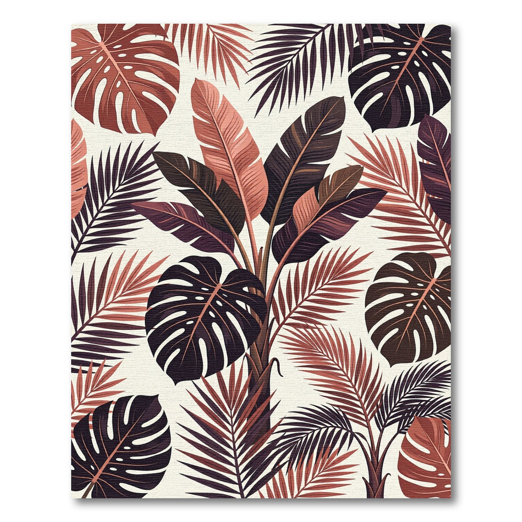 Tropical Terracotta Monstera Palm Collage Rug