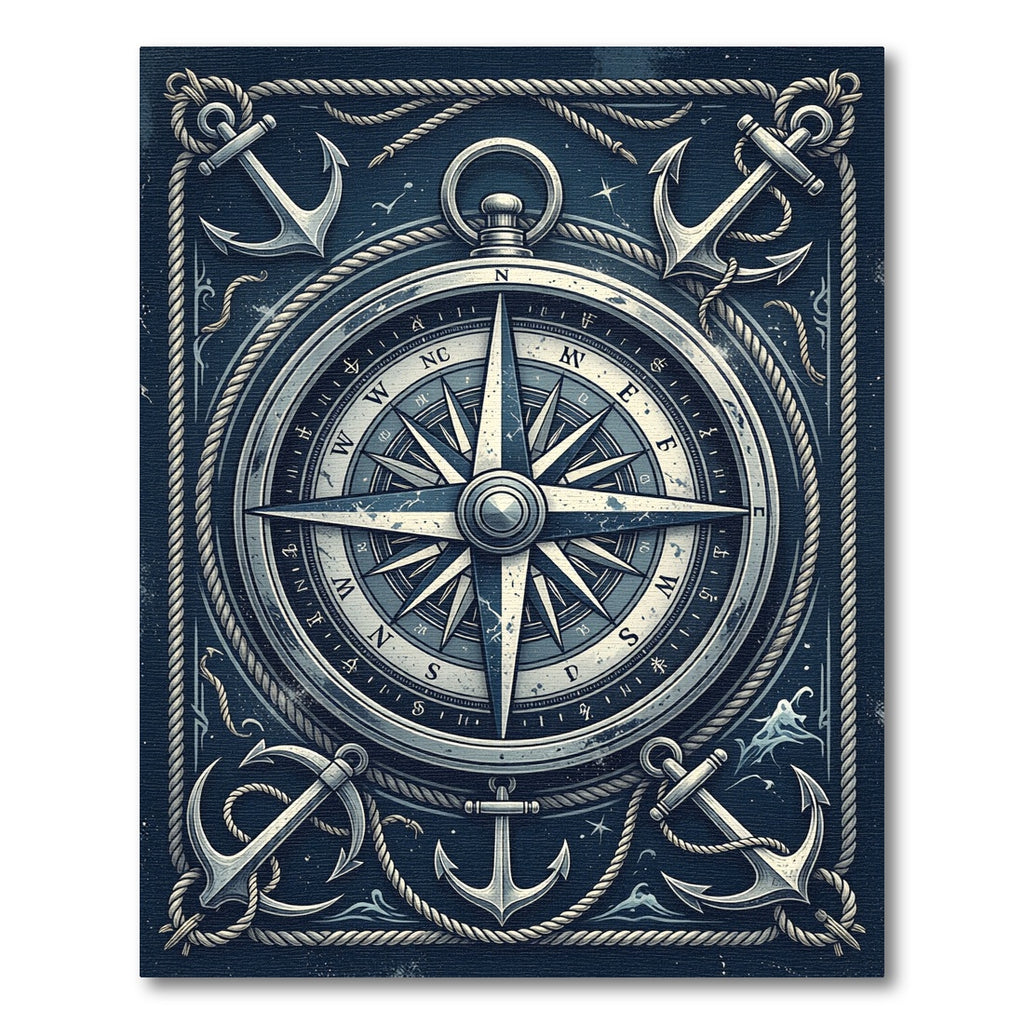 Vintage Nautical Compass and Anchor Bordered Rug