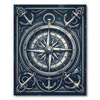 Vintage Nautical Compass and Anchor Bordered Rug