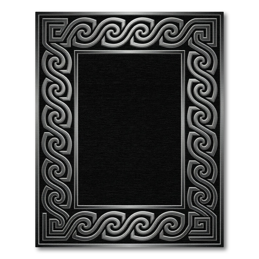 Silver Gray Ornate Scroll Border Rug