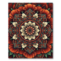 Vibrant Red Orange Floral Mandala Rug