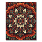 Vibrant Red Orange Floral Mandala Rug