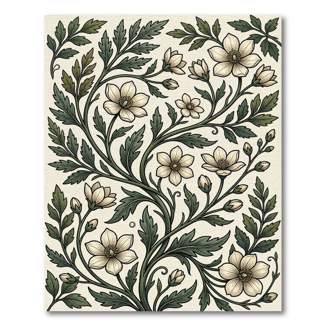 Botanical Cream and Sage Floral Vine Rug