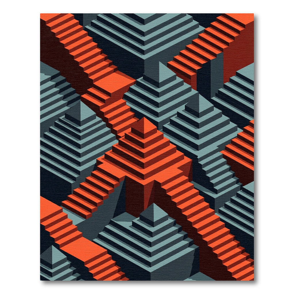 Crimson Orange Staircase Illusion Rug