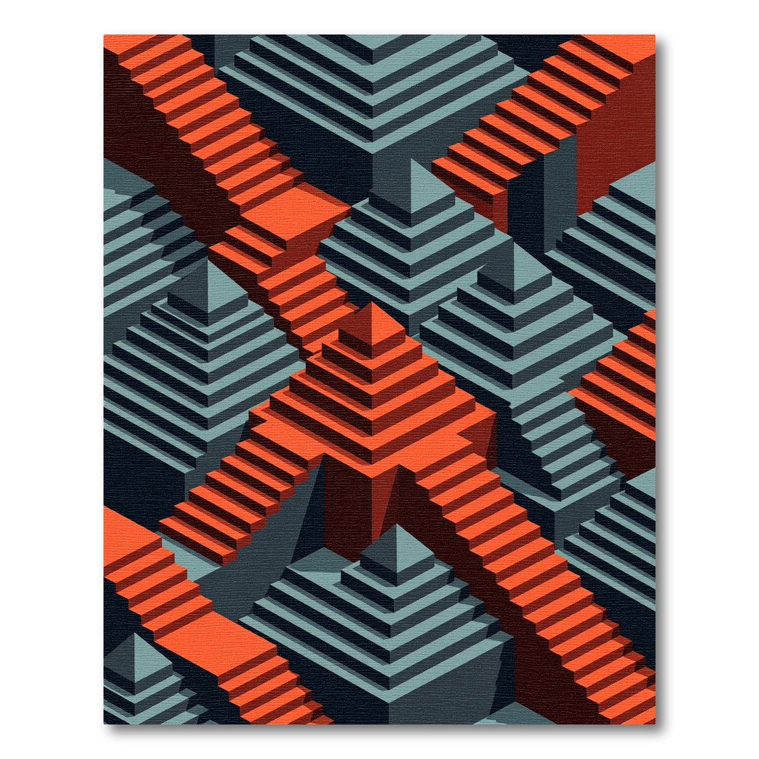 Crimson Orange Staircase Illusion Rug