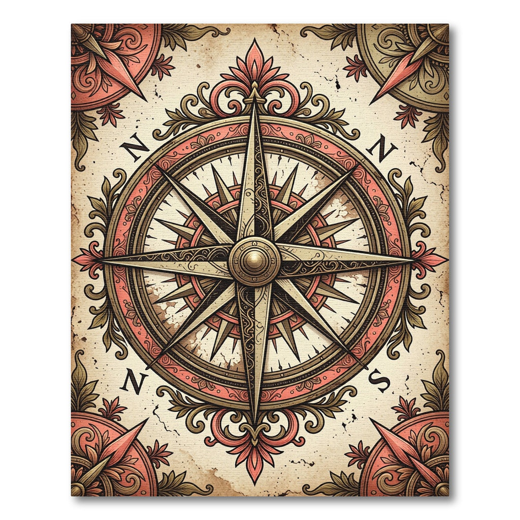 Antique Rose Compass Rose Medallion Rug