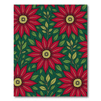 Vibrant Red Starburst Floral Green Rug