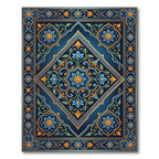 Royal Blue Golden Floral Diamond Medallion Rug