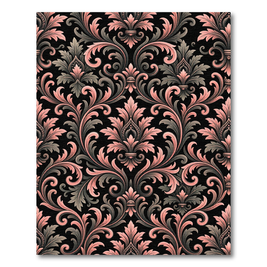 Blush and Charcoal Baroque Damask Rug