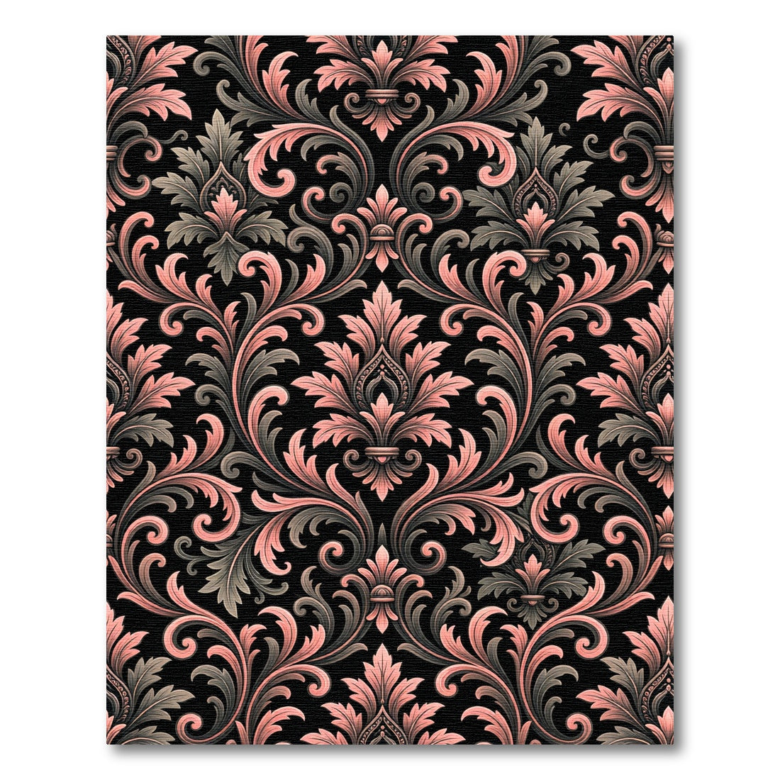 Blush and Charcoal Baroque Damask Rug