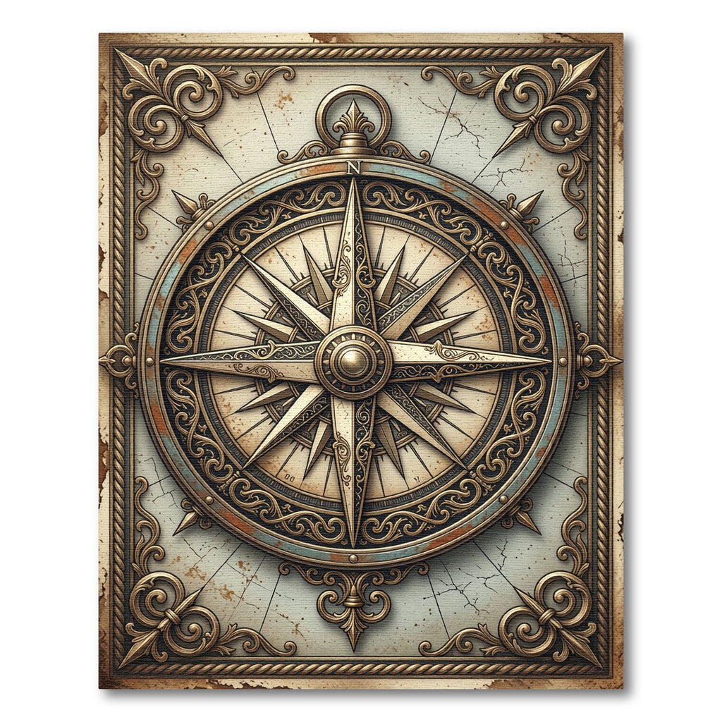 Antique Gold Compass Rose Emblem Rug