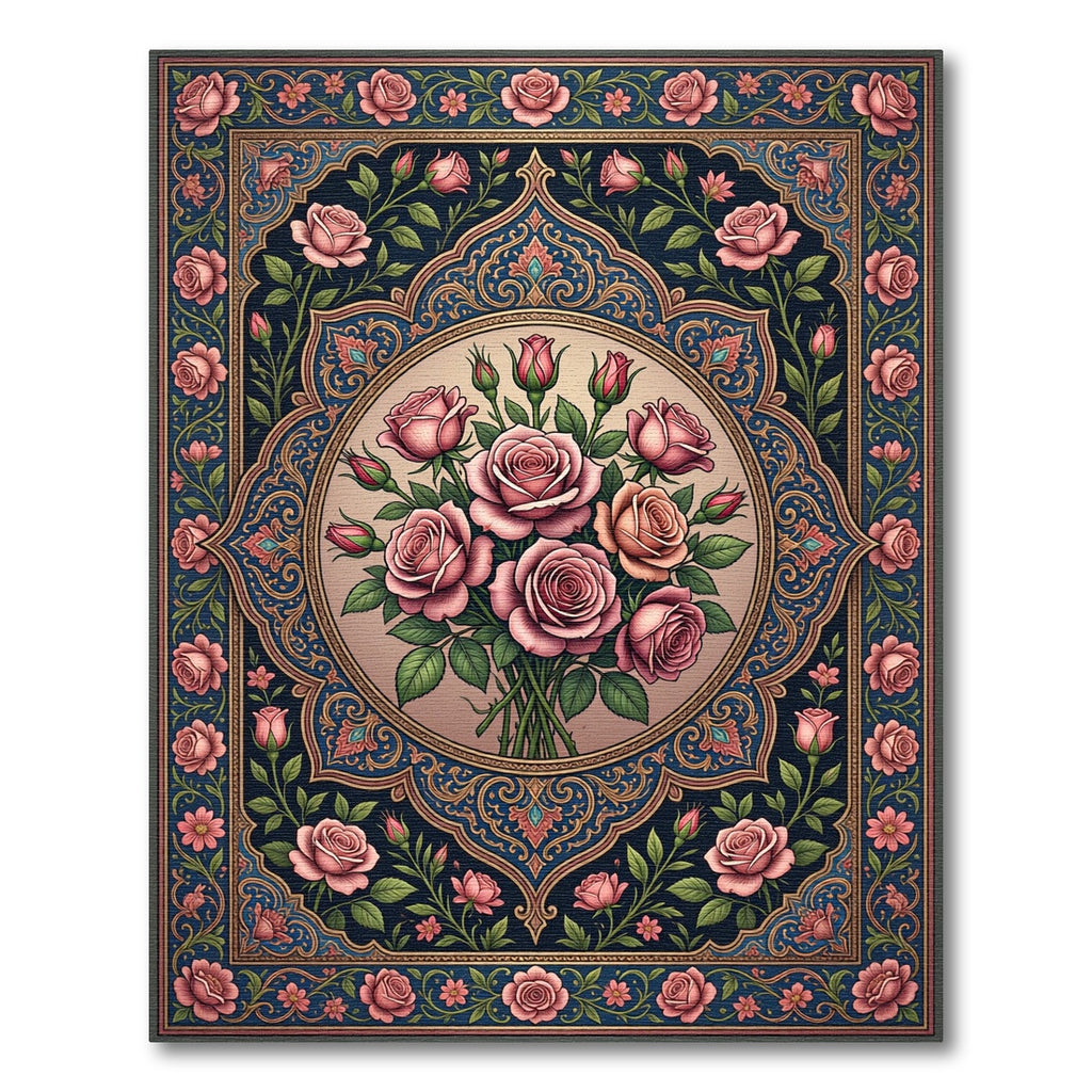 Pink Roses Bouquet Medallion Rug