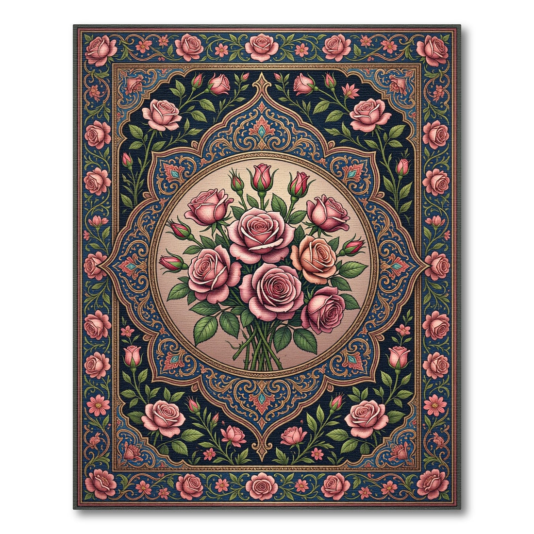 Pink Roses Bouquet Medallion Rug
