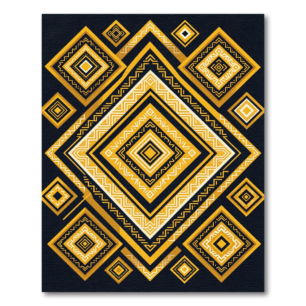 Golden Geometric Diamonds Tribal Art Rug