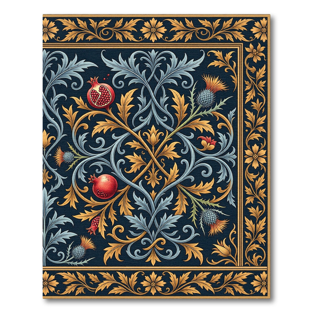 Midnight Blue Pomegranate Thistle Botanical Rug