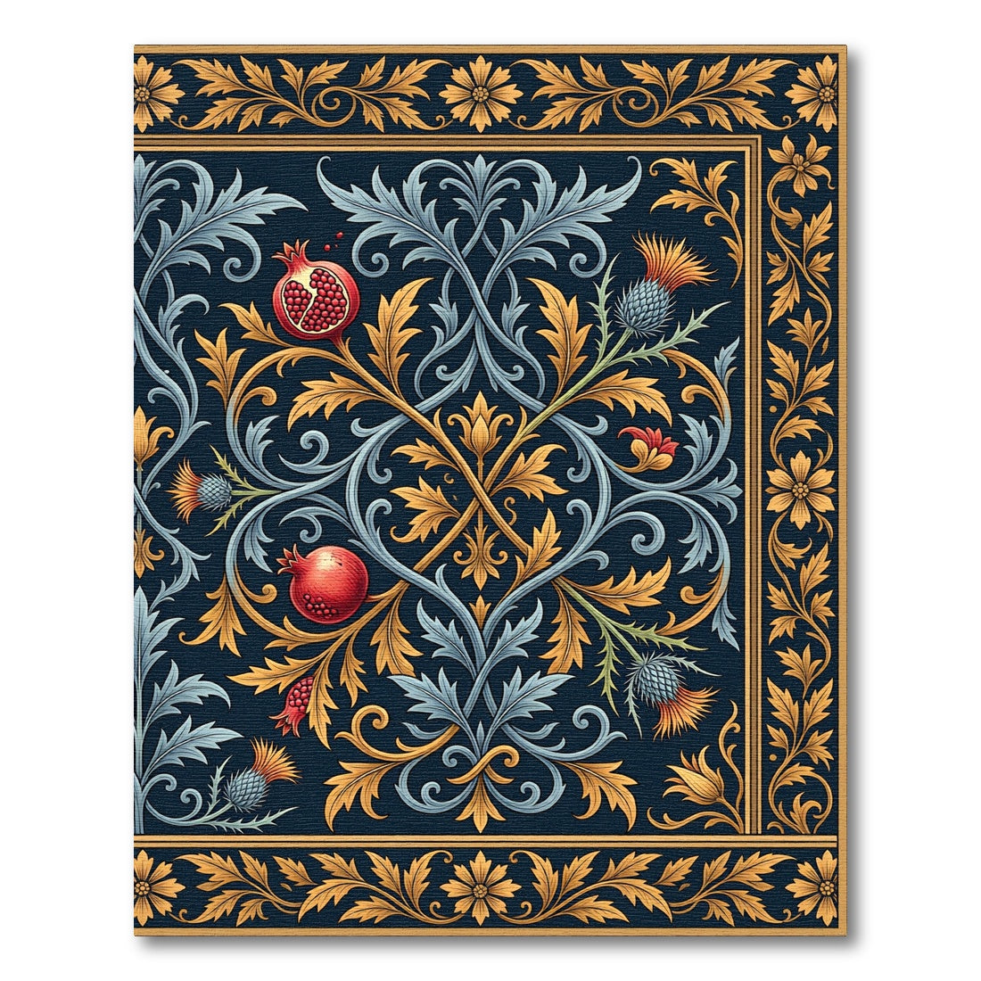 Midnight Blue Pomegranate Thistle Botanical Rug