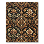 Ornate Gold Damask Floral Scroll Rug