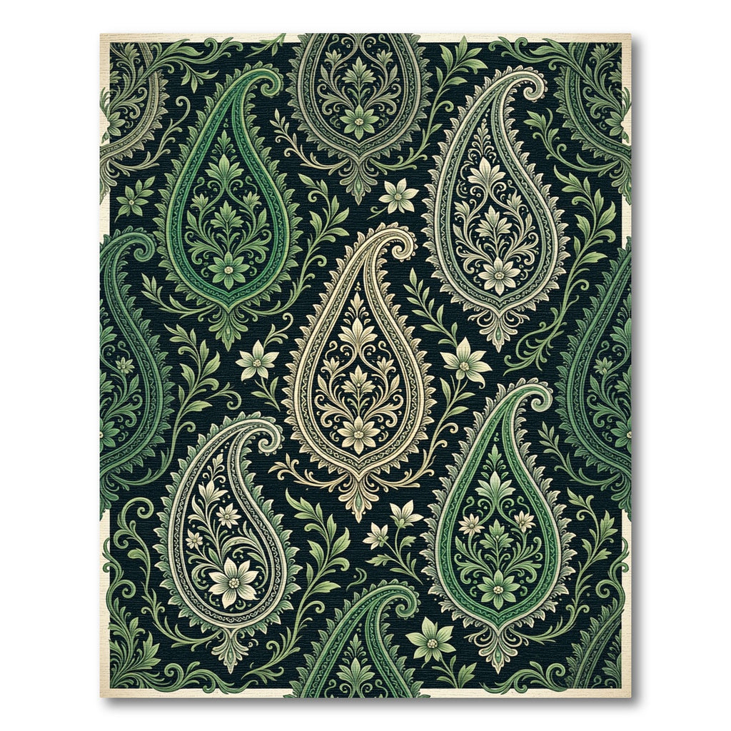Rich Green Paisley Floral Ornament Rug