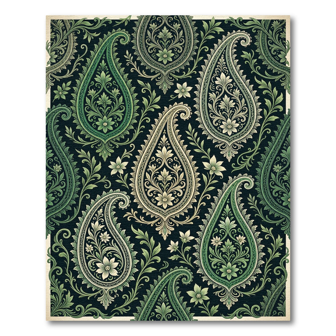 Rich Green Paisley Floral Ornament Rug