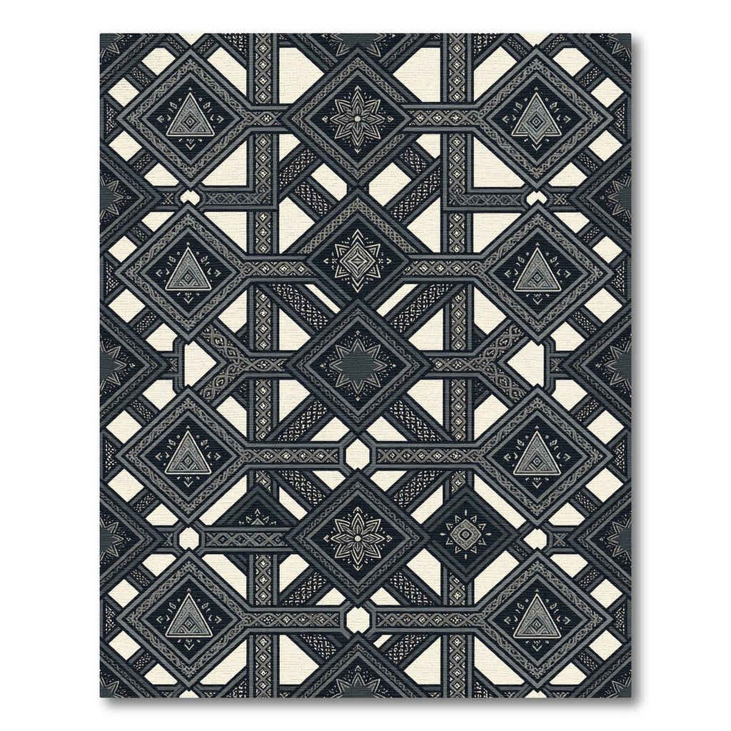 Tribal Dark Geometric Diamond Tessellation Rug